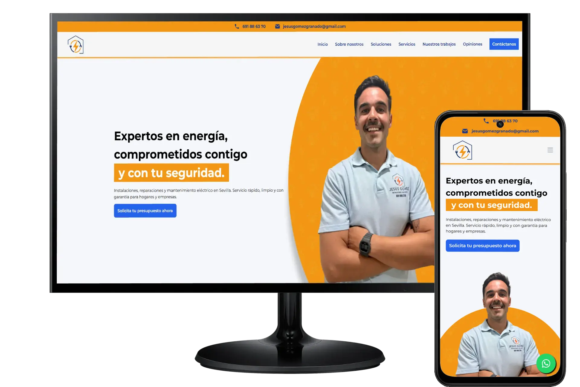 Imagen ejemplo de página web en monitor y móvil